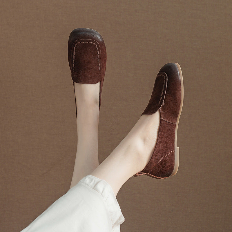 Women's Genuine Retro Square Toe Soft Bottom Men's Shoes