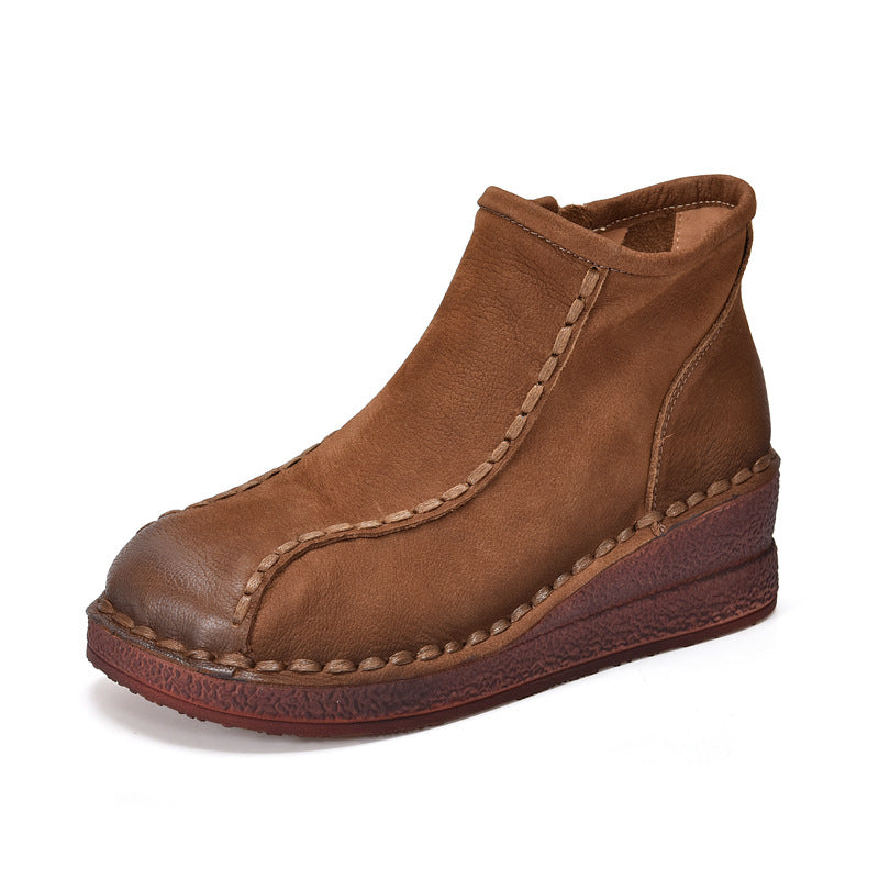 Women's Toe Wedge Artistic Style Solid Color Back Women's Leather Boots