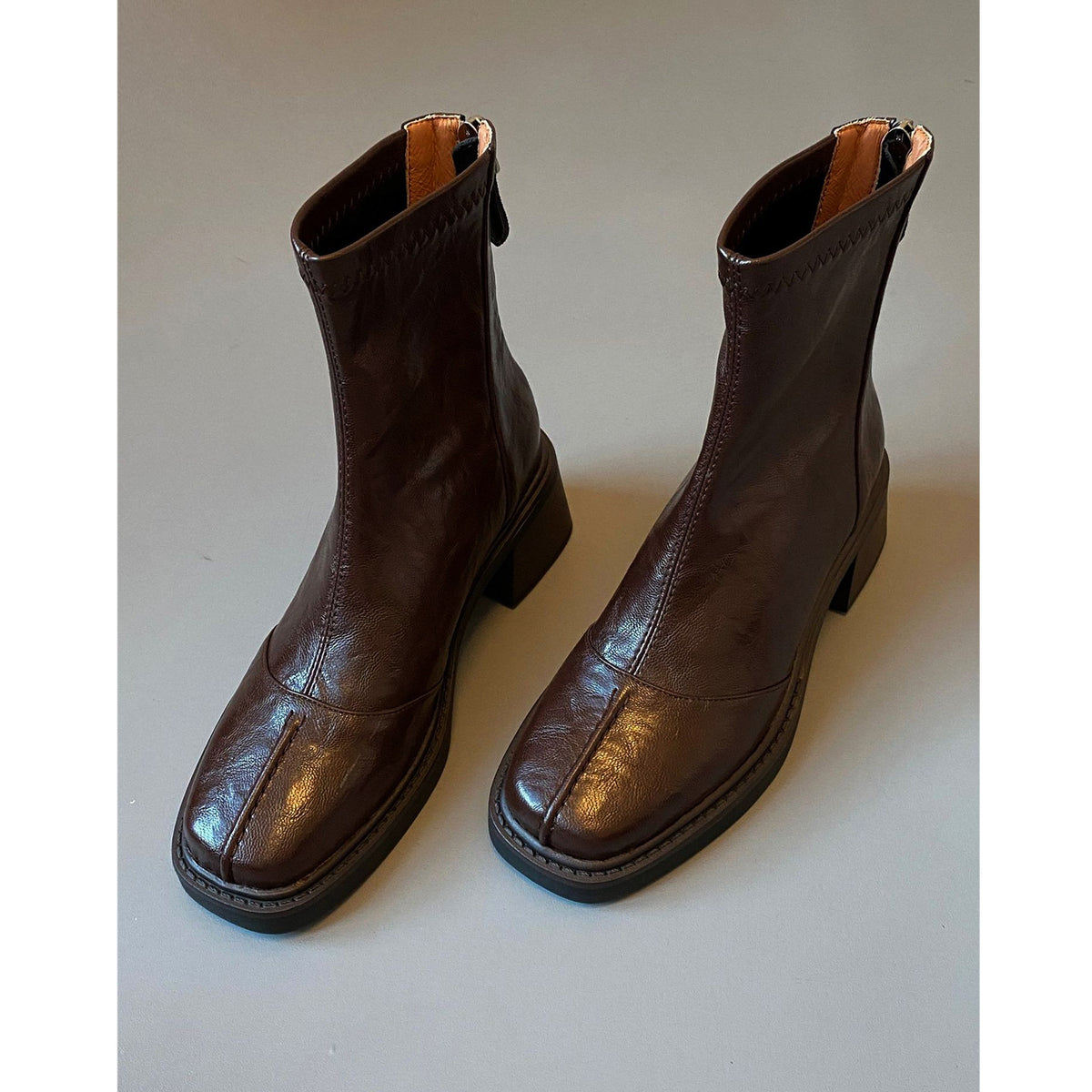 Women's Chunky French Style Booties Single High Stretch Thin Women's Leather Boots