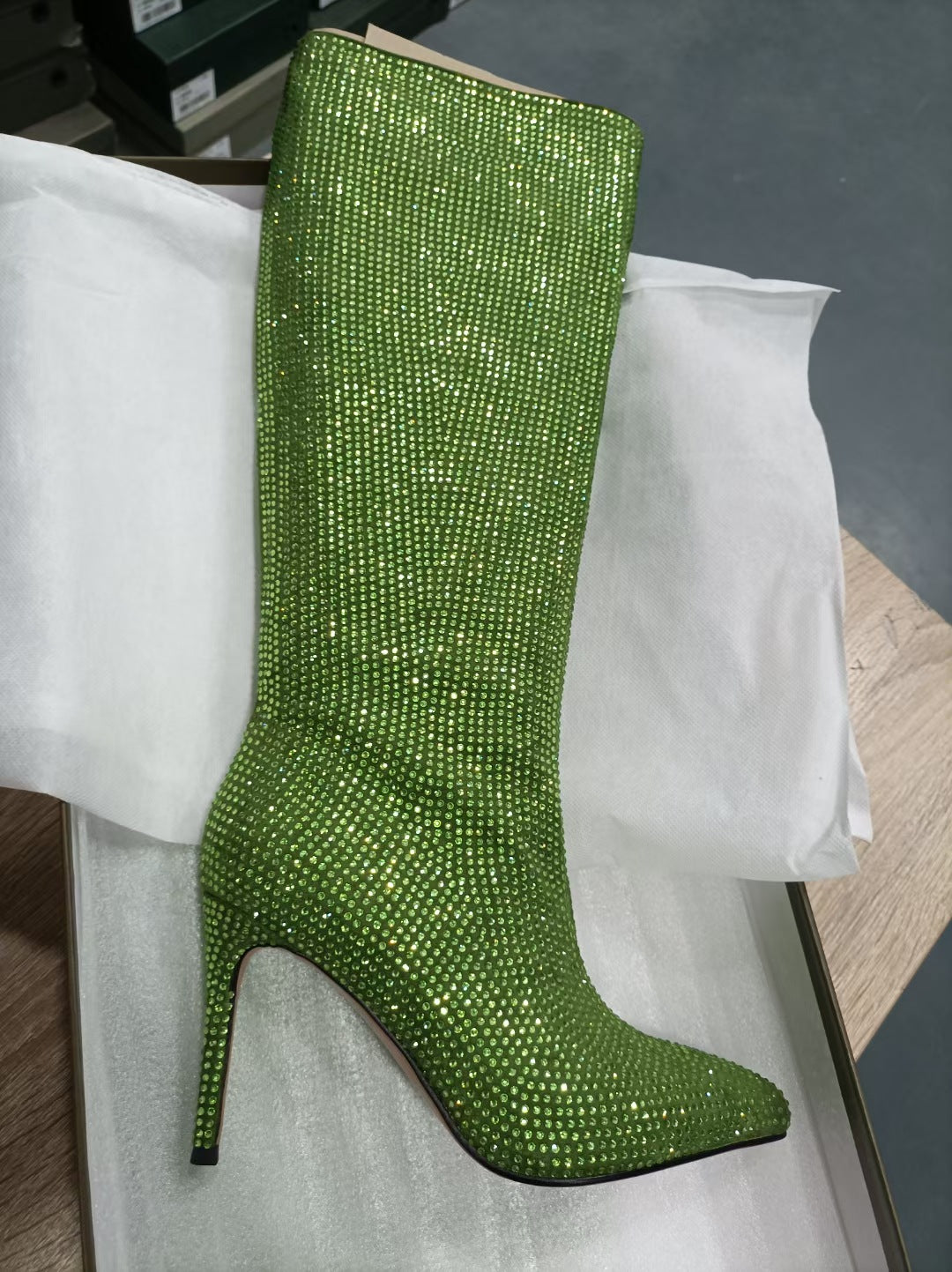 Women's Sky Rhinestone Pointed Toe Stiletto Knee-length Large Boots