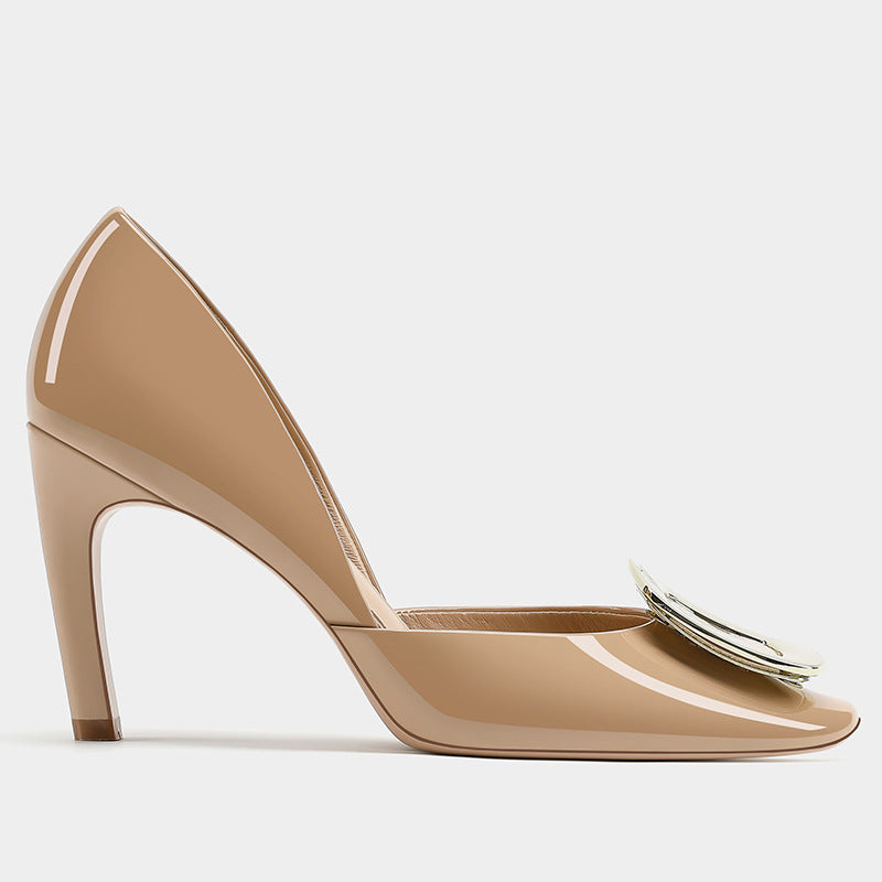 Women's Stiletto Elegant Hollowed Square Buckle White Chic Women's Fashion Shoes