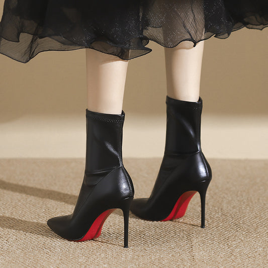 Women's Thin Red Bottom Pointed Stiletto Temperament Black Boots