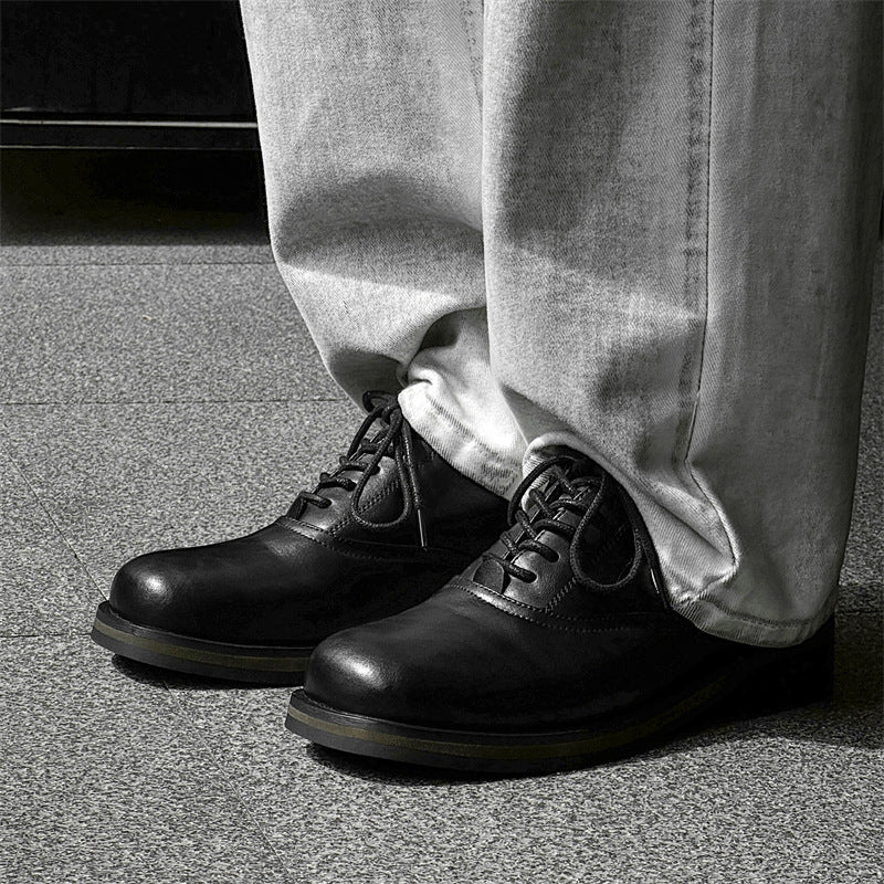 Women's & Men's Couple Thick Bottom Derby British Style Business Leather Shoes