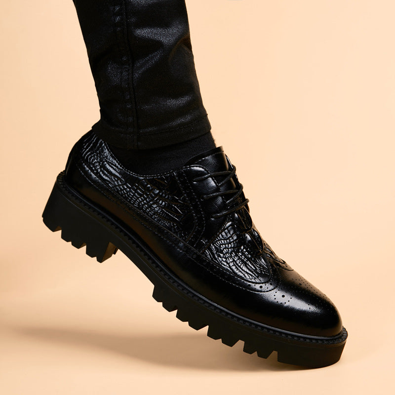 Men's Hair Stylist Thick Bottom Height Increasing Leather Shoes