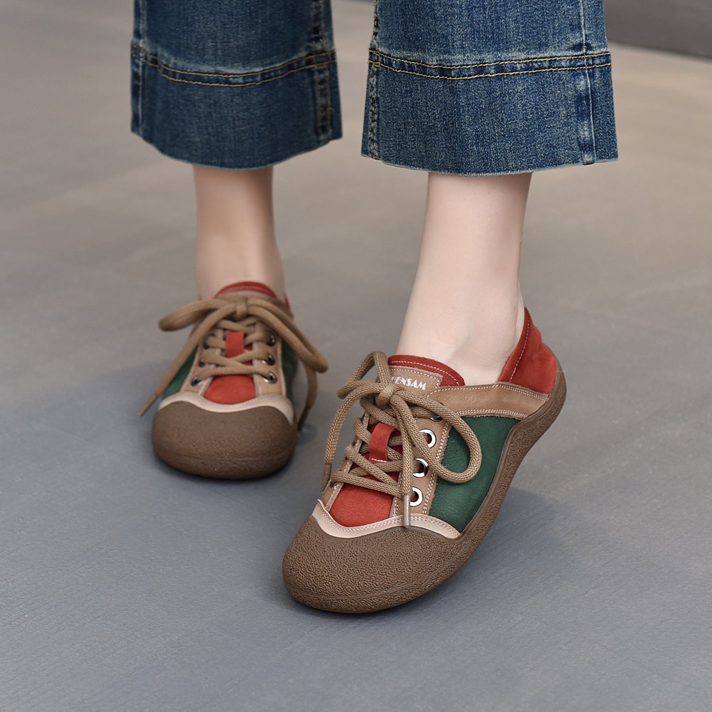 Women's Spring Retro Comfort Color Matching Front Breathable Flat Women's Casual Shoes