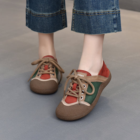 Women's Spring Retro Comfort Color Matching Front Breathable Flat Women's Casual Shoes
