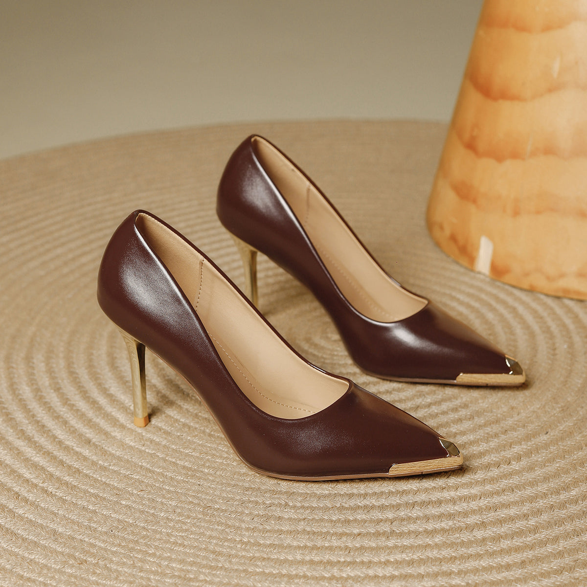Women's Metal Pointed Toe Pumps Black Commuter Comfortable With Skirt Low-cut Heels