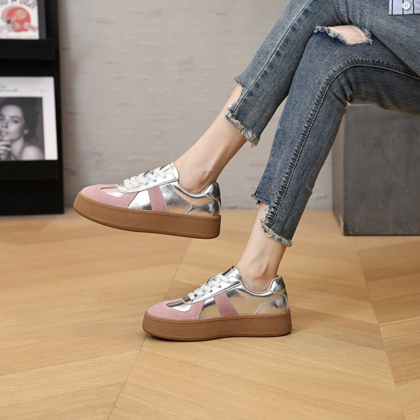 Women's Autumn Flat White German Training Thick Casual Shoes