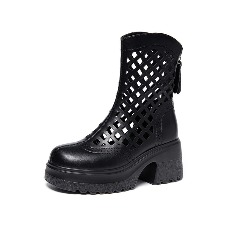 Women's Small Martin For Summer Breathable Thick Bottom High Women's Leather Boots