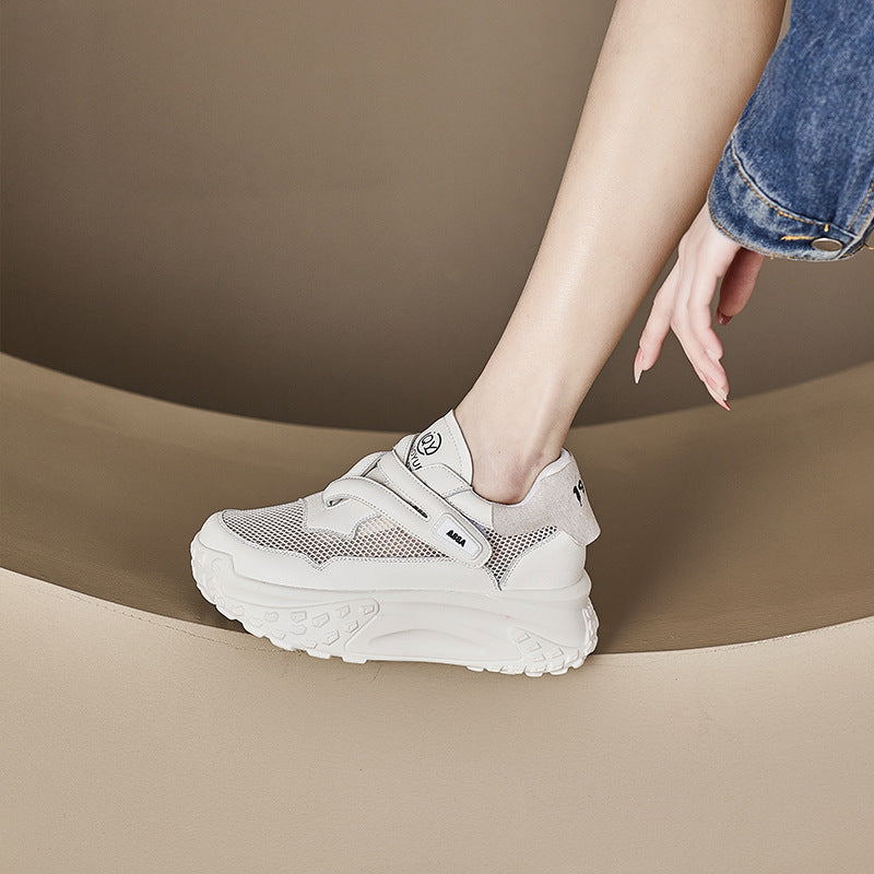 Women's Korean Velcro Platform White Height Increasing Insole Women's Casual Shoes
