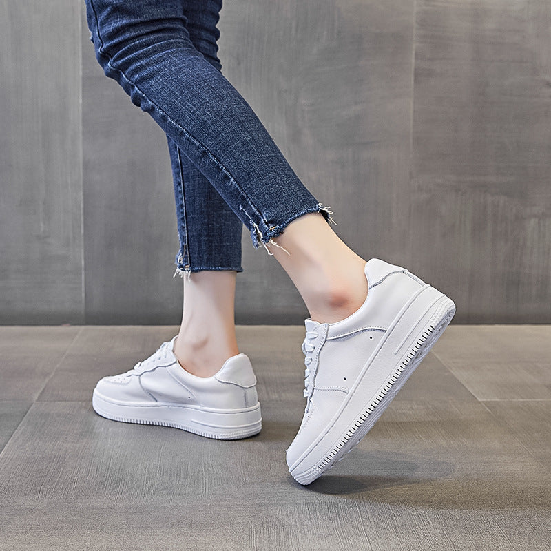 Women's Cowhide Easy Wear Air Force Thick Sole Pure Genuine Board Women's Casual Shoes