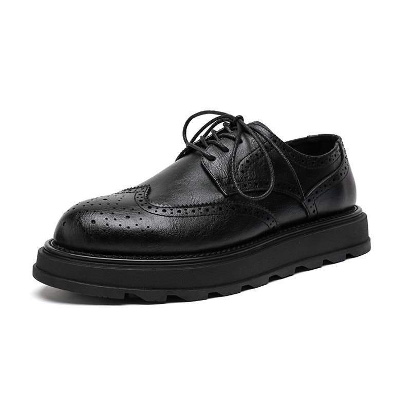 Korean Style Fashionable Platform Pumps Brogue Men's Casual Leather Shoes