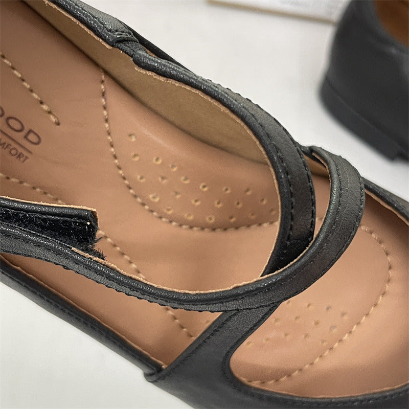 Women's Authentic Low Pumps First Layer Cowhide Round Toe Comfortable Casual Shoes