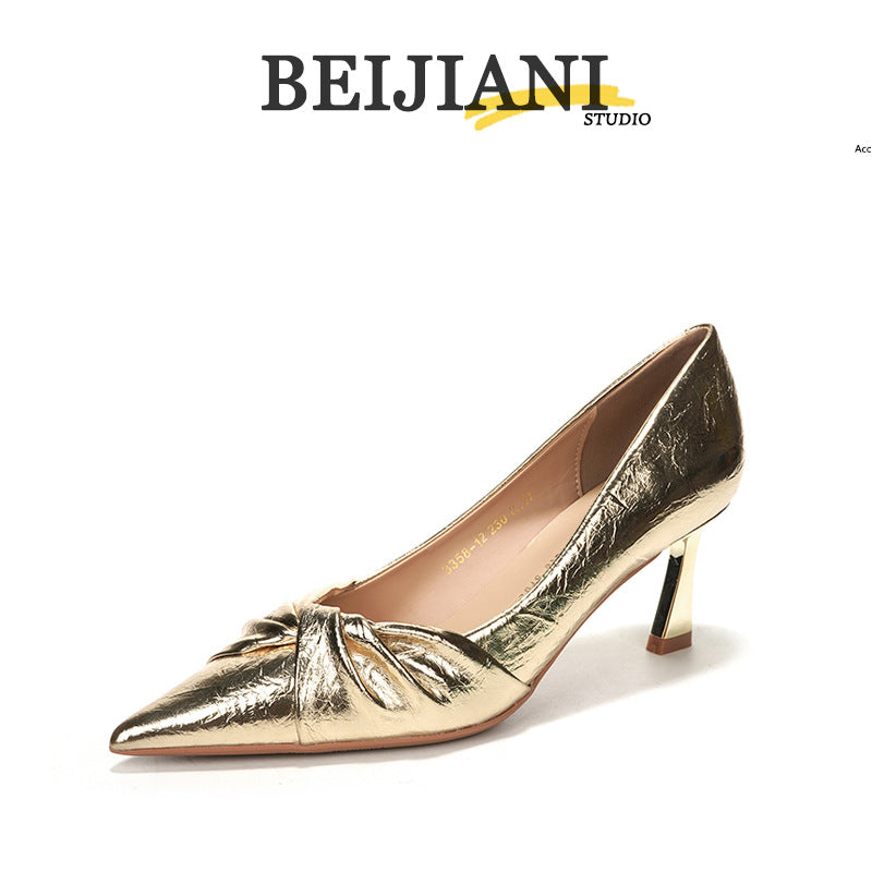 Women's Sheepskin Pointed Toe Twisted High Stiletto Women's Fashion Shoes