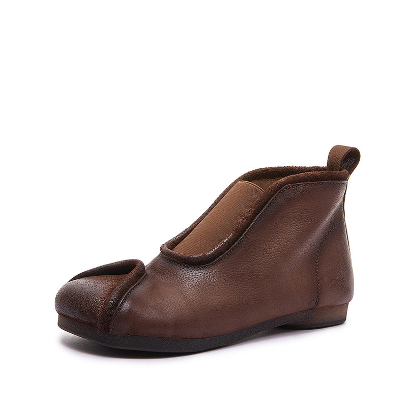 Women's Western Style Soft Bottom Round Head Women's Leather Boots