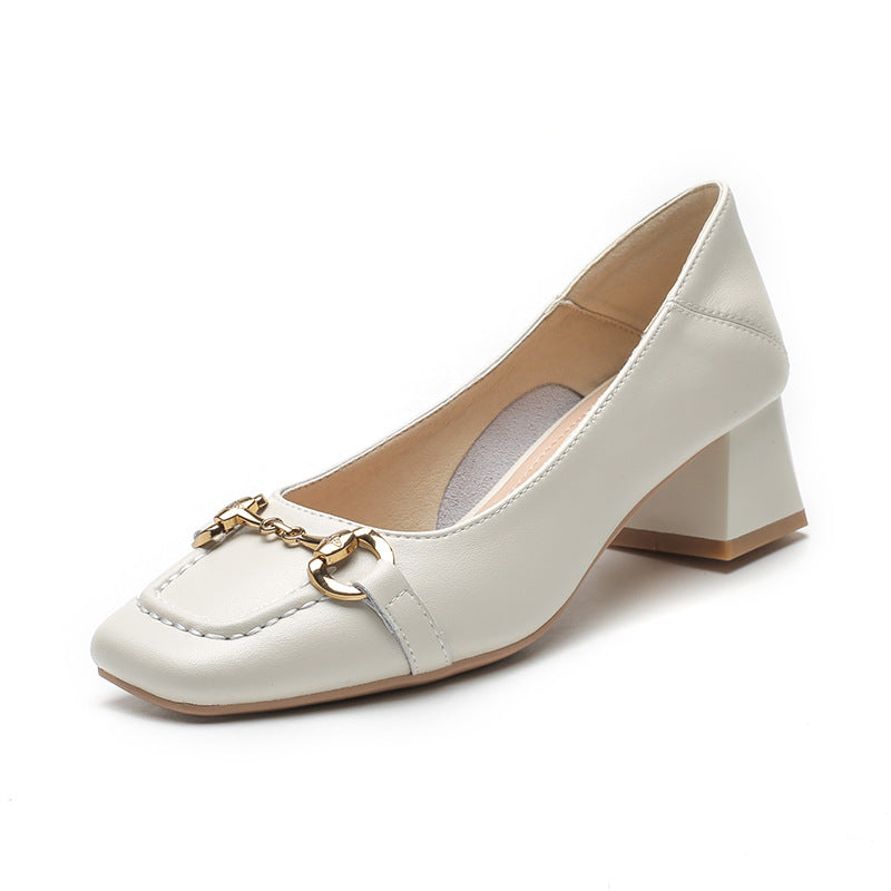Pumps Autumn Square Toe Vintage Genuine Two Women's Shoes