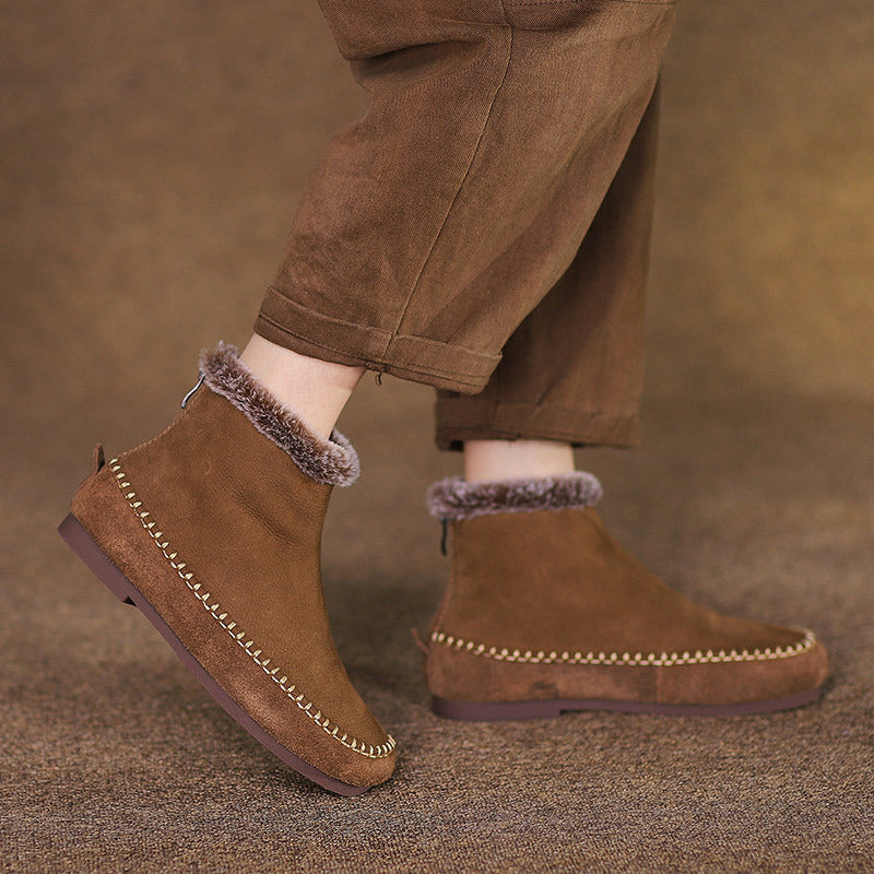 Women's Fur Warm Frosted Cowhide Ankle Slimming Boots