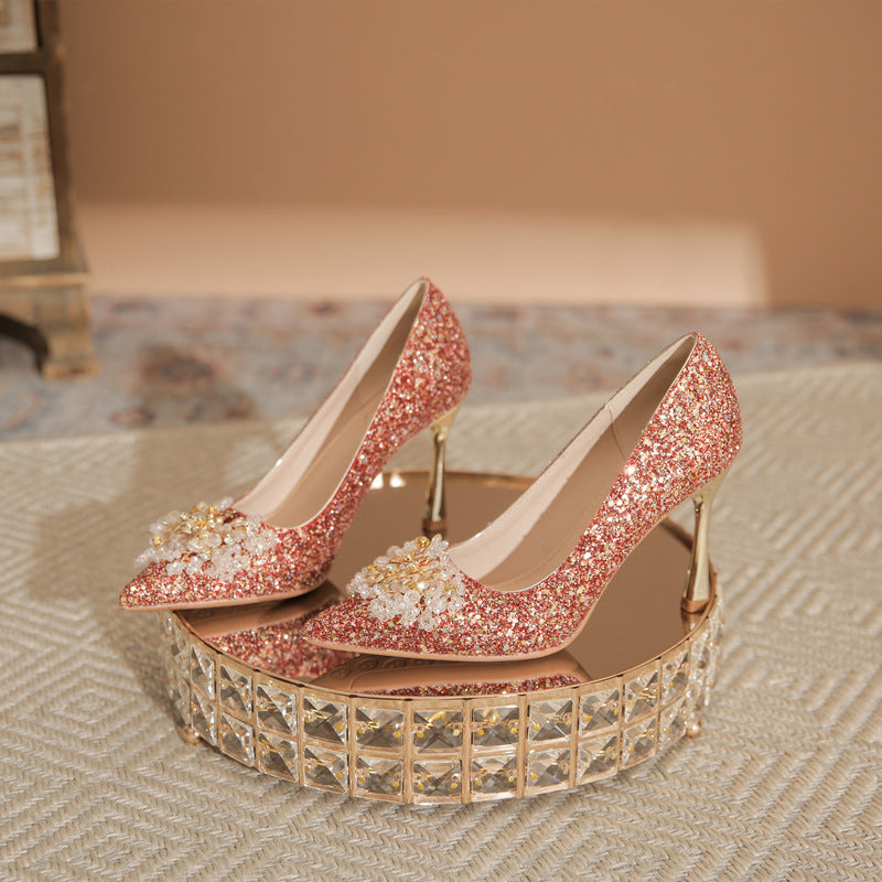 Women's Wedding Dress Two-way High-grade Rhinestone Flower Women's Shoes