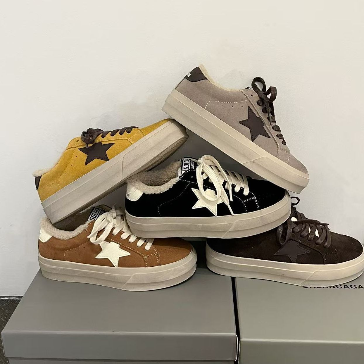 Women's Genuine Distressed Dirty Golden Goose Lamb Fur With Veet Men's Shoes