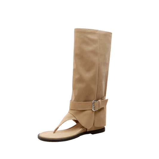 Women's Small Height Increasing Insole French Style Western Women's Leather Boots