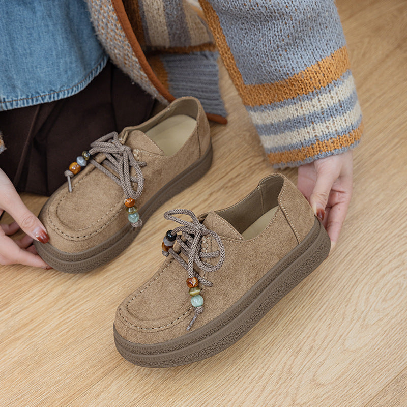 Women's Vintage Beaded Leisure Shallow Mouth Kangaroo Pumps Women's Casual Shoes