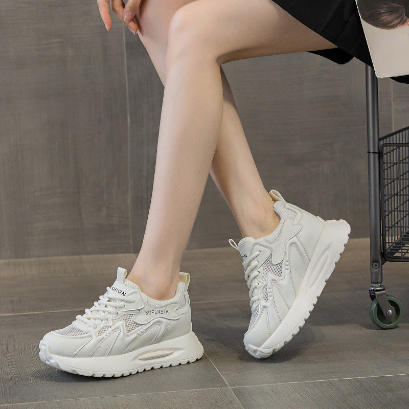 Genuine Mesh Surface Platform Height Increasing Insole Women's Casual Shoes