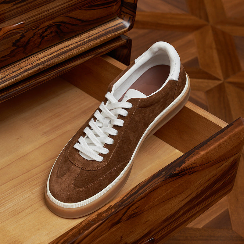 Men's Genuine Lace Color Block Flat White Sneakers