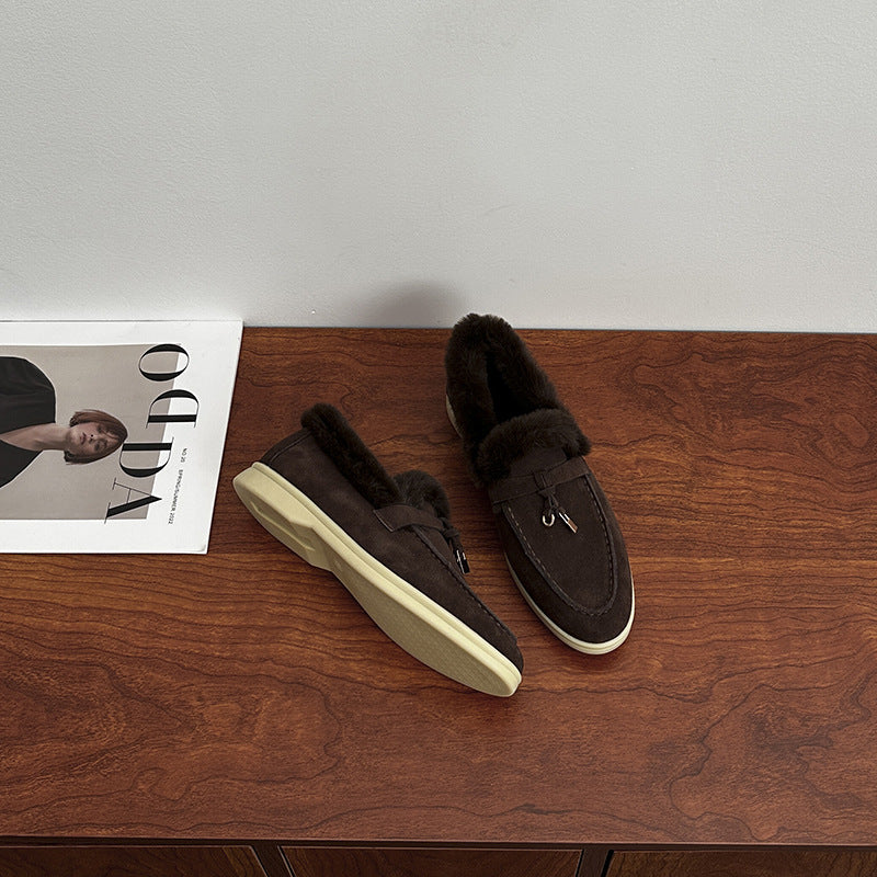 High Version Fleece-lined Closed Toe Wool Flat Loafers