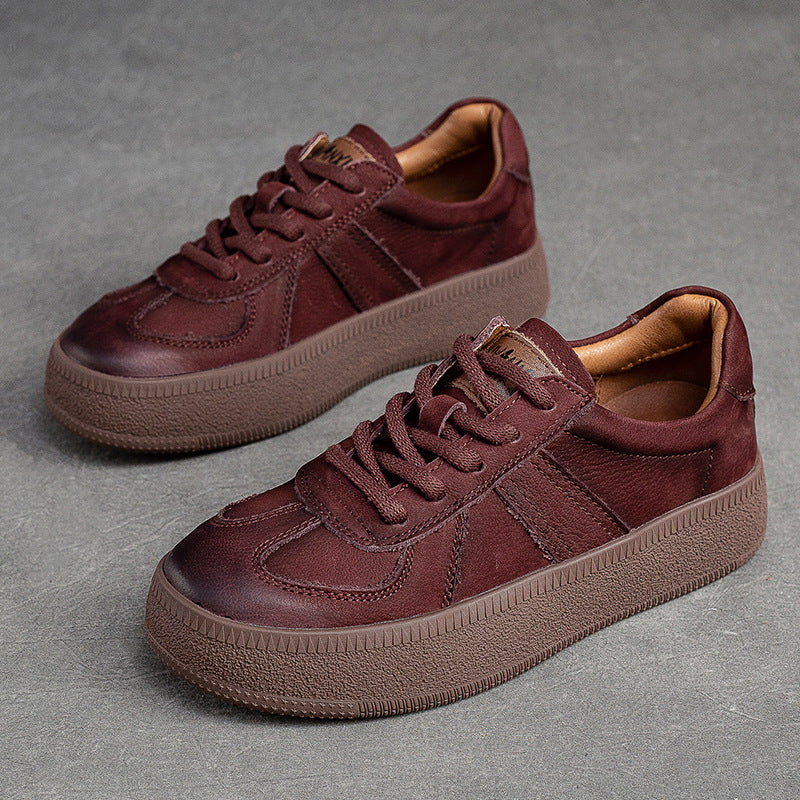 Women's Solid Color First Layer Cowhide Low-cut Women's Casual Shoes