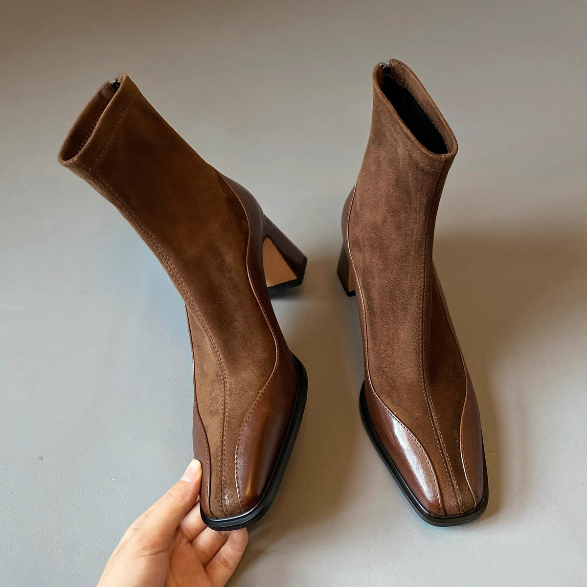 Women's French Style Skinny High-heeled With Short Tube Square Toe Martin Boots