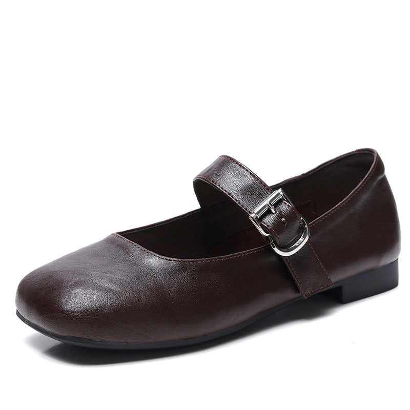 Authentic Square Toe Retro Flat French Style Temperament Commuting Women's Casual Shoes