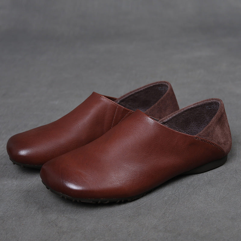 Women's First Layer Cowhide Slip-on Tendon Sole Autumn Mori Style Women's Casual Shoes