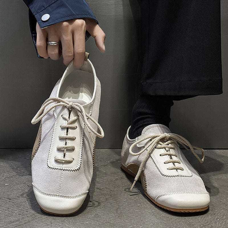 German Training Color Matching Round Toe Men's Casual Leather Shoes