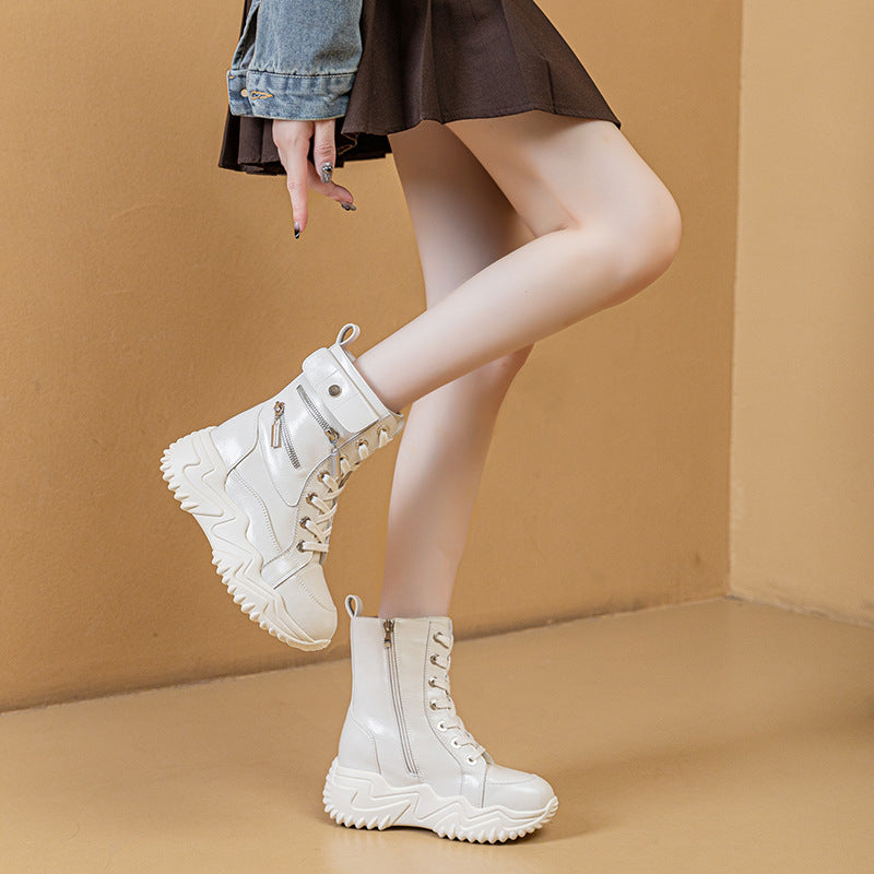 Women's Autumn Thick Bottom Height Increasing Trendy Ankle Martin Women's Sports Shoes