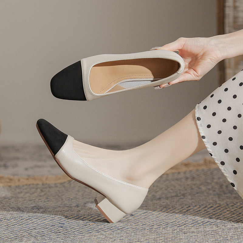 Women's Sheepskin Color Matching Classic Style Chunky Casual Shoes