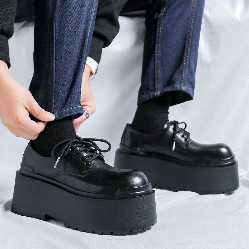 Men's Thick Bottom Derby Big Head British Men's Casual Leather Shoes