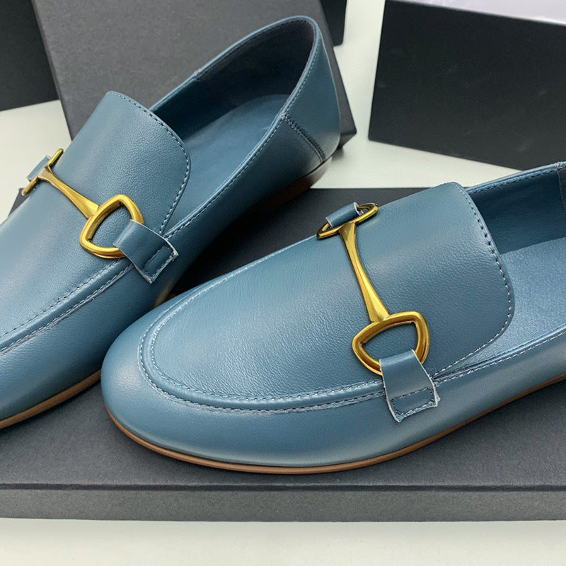 Women's Sheepskin Metal Round Toe Flat Bottom Jeans Women's Casual Shoes