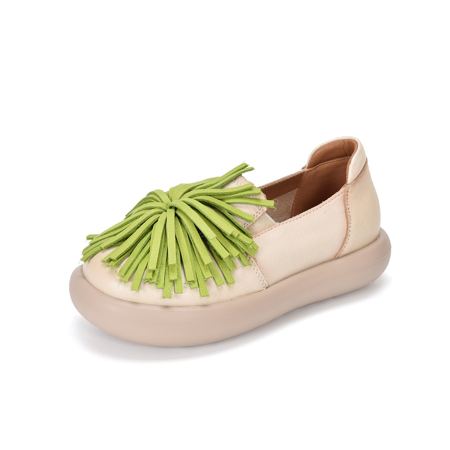Women's Top Layer Cowhide Platform Comfortable Versatile Retro Handmade Tassel Genuine Women's Casual Shoes