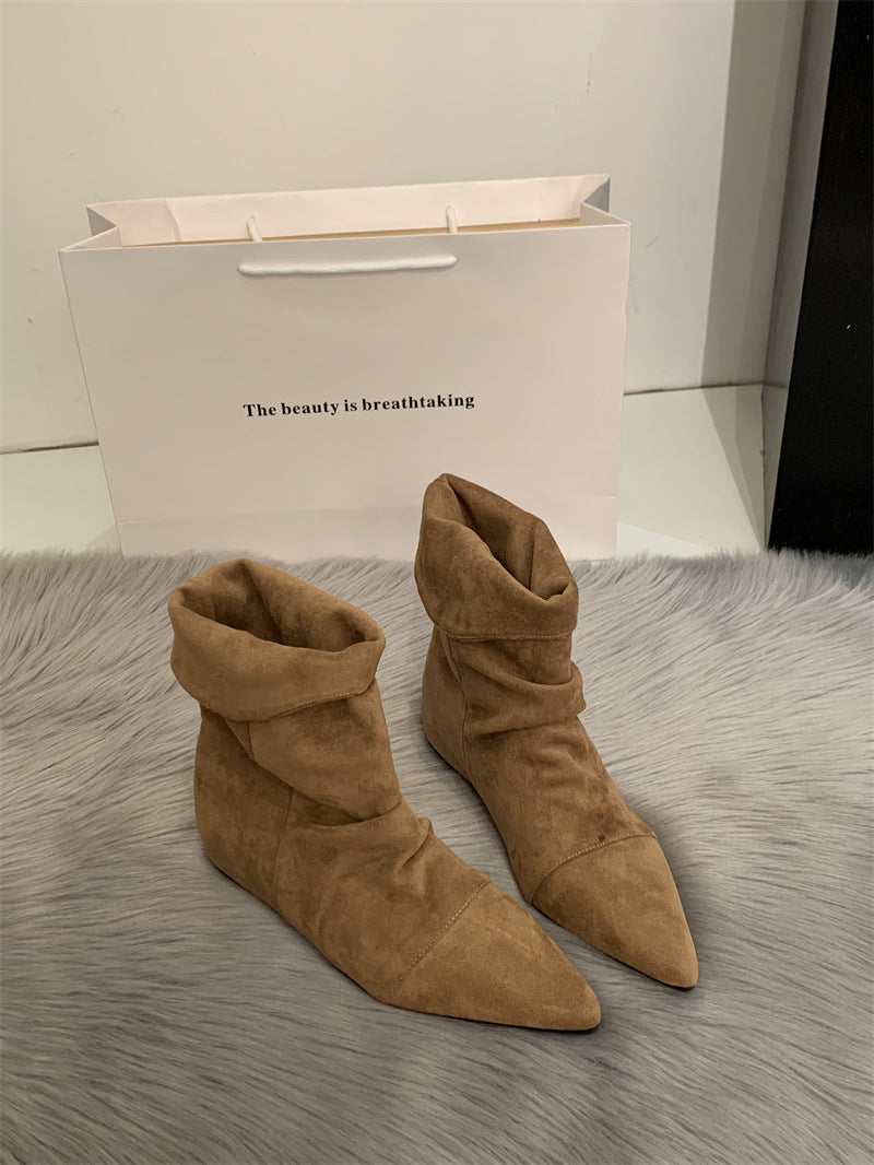 Women's Insole Pile Style Pointed Khaki With Skirt High Women's Leather Boots