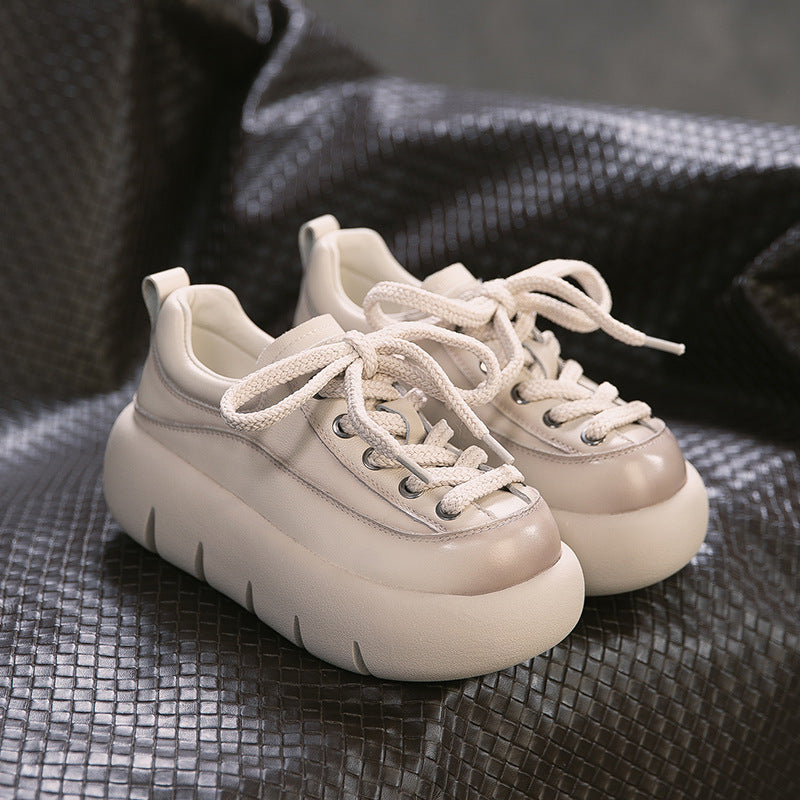 Women's Retro Height Increasing Inside Outside Cowhide Men's Shoes