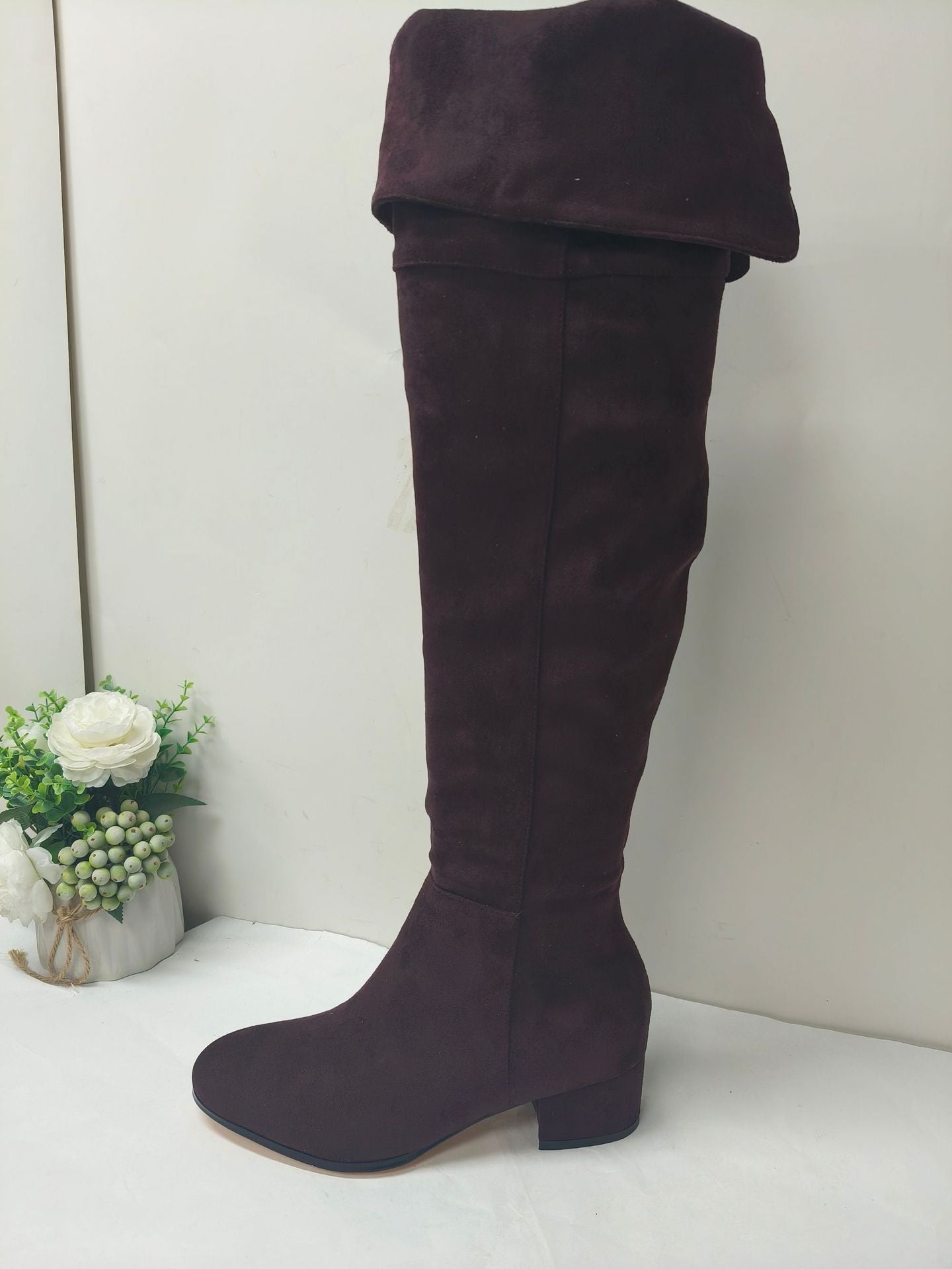 Women's Fashion Round Toe Mid Chunky High Plus Heels