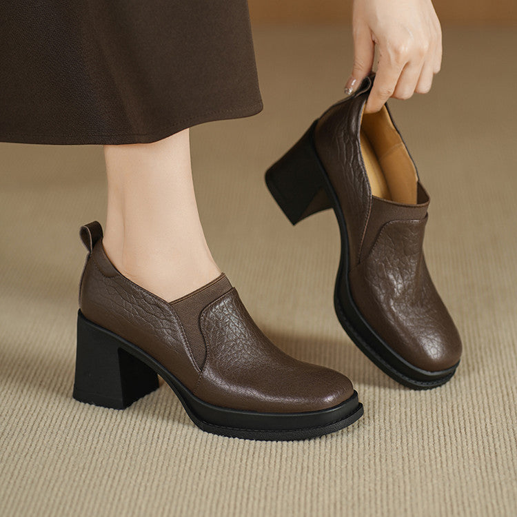 Women's High Pumps Spring Retro Chunky Increased Square Toe Women's Fashion Shoes