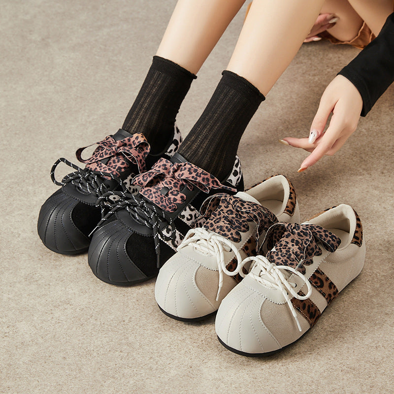 Women's Insole Vintage Leopard Print Suede Round Toe Ugly Cute Contrast Women's Casual Shoes