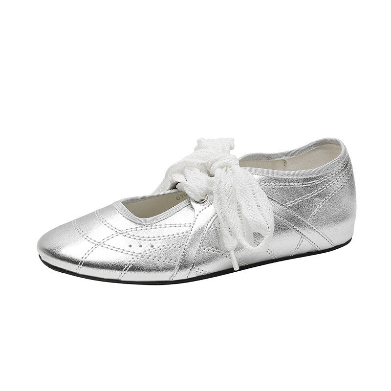 Women's Shallow Mouth French Style Ballet Classic Lace Strap Men's Shoes