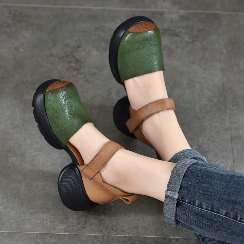 Women's Retro Color Matching Platform Roman Summer Heels