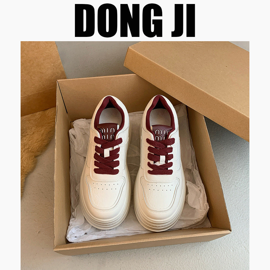 Women's Genuine Platform Wild Elevator White Casual Shoes