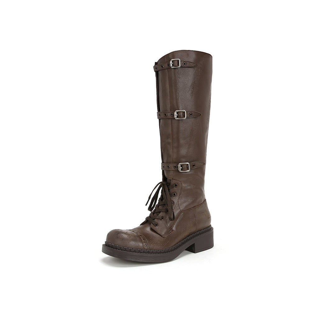 Women's Knight Retro Style Cool Front Washed Boots