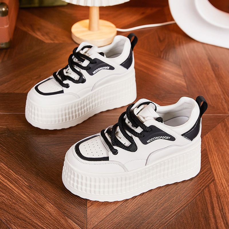 Women's White Spring Small Height Increasing Insole Casual Shoes