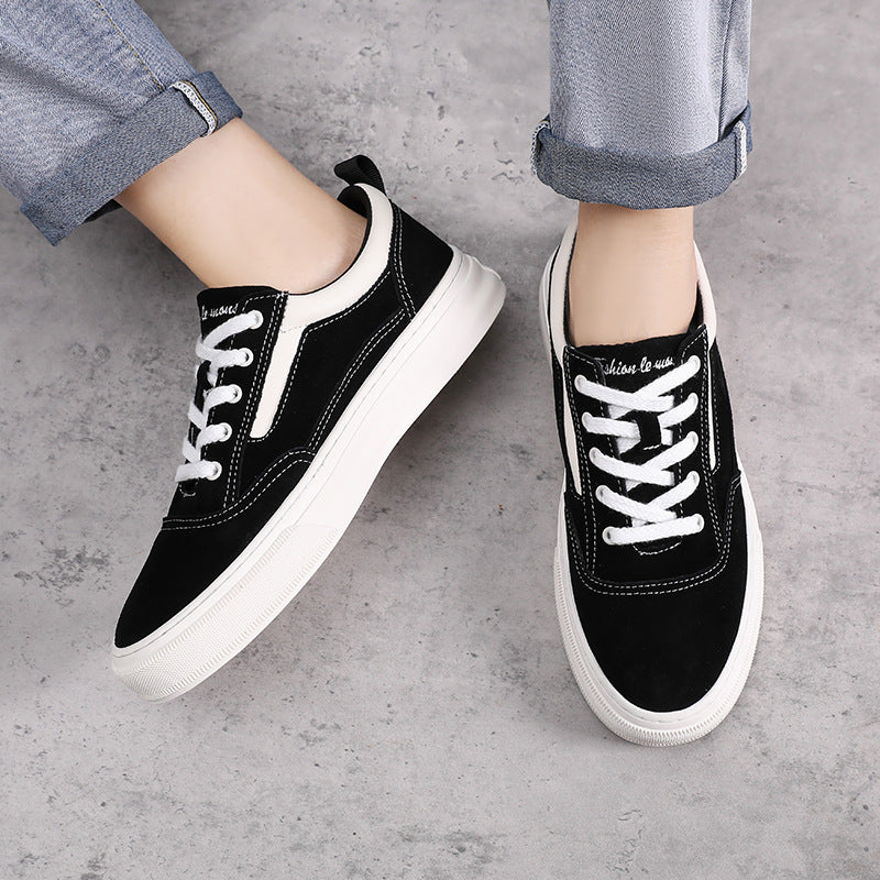 Men's Frosted Mercerized Cowhide Simple Black Vintage Skateboard Men's Casual Shoes