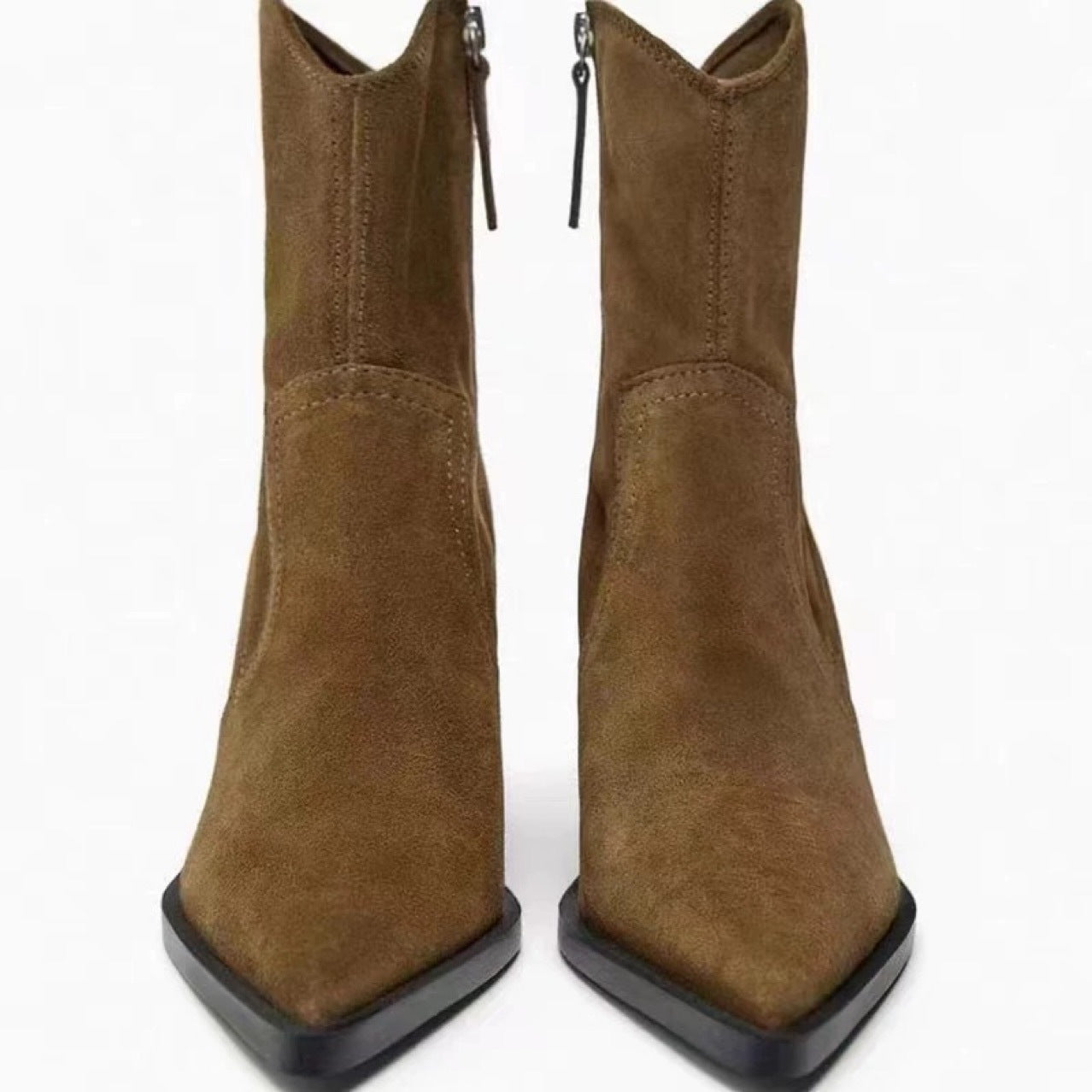 Women's Spanish Ankle Slim Fashion Brown Chunky Side Zip Retro Style Boots
